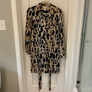 Diane Von Furstenberg silk leopard print dress in tan and blue